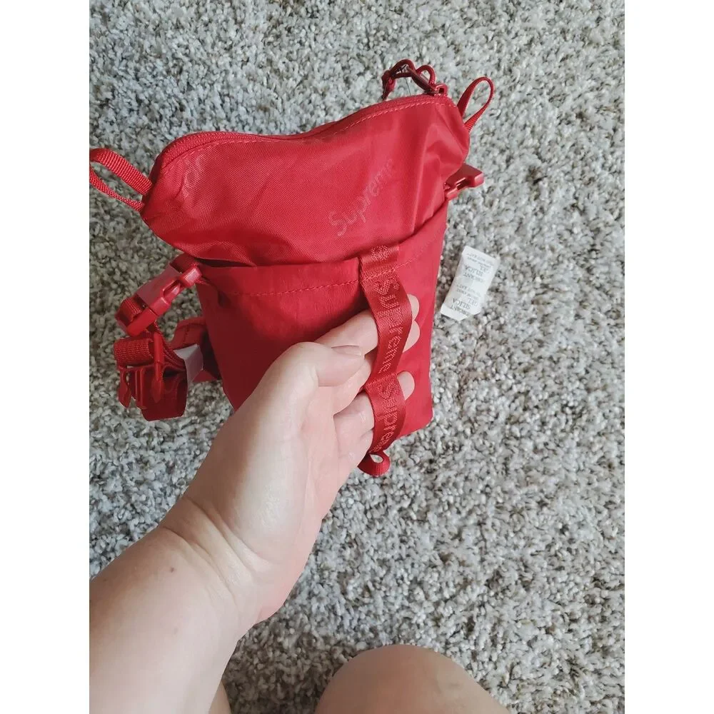 Supreme Red Logo Cordura Neck Pouch Bucket Bag 7x7.5in